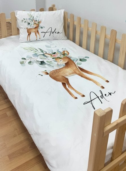 Kişiye Özel Montessori %100 Pamuk Nevresim Seti Bambi