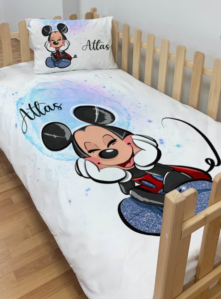Kişiye Özel Montessori %100 Pamuk Nevresim Seti Mickey