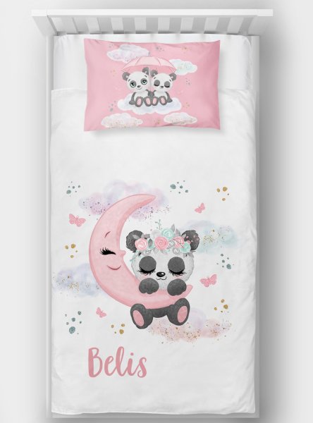 Kişiye Özel Tek Kişilik Yatak Örtüsü Sevimli Panda