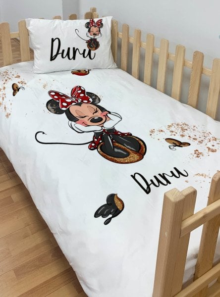 Kişiye Özel Montessori %100 Pamuk Nevresim Seti Minnie Mouse
