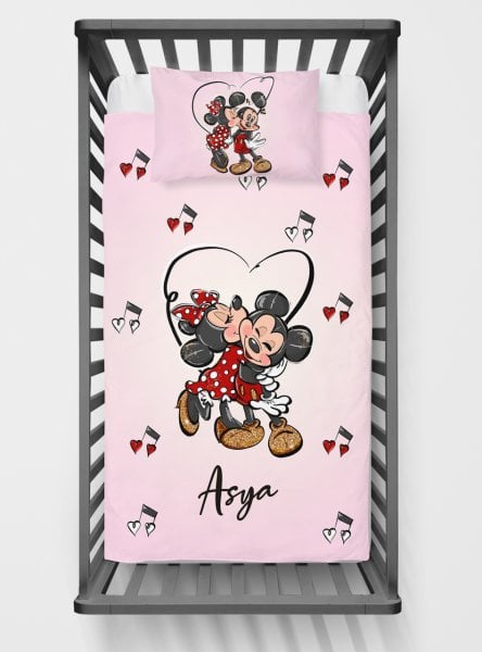 Kişiye Özel Bebek Yatak Örtüsü Minnie Mickey