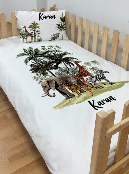 Kişiye Özel Montessori %100 Pamuk Nevresim Seti Safari