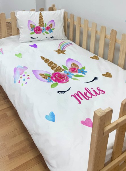 Kişiye Özel Montessori %100 Pamuk Nevresim Seti Unicorn