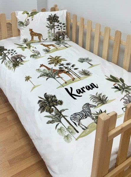 Kişiye Özel Montessori %100 Pamuk Nevresim Seti Safari