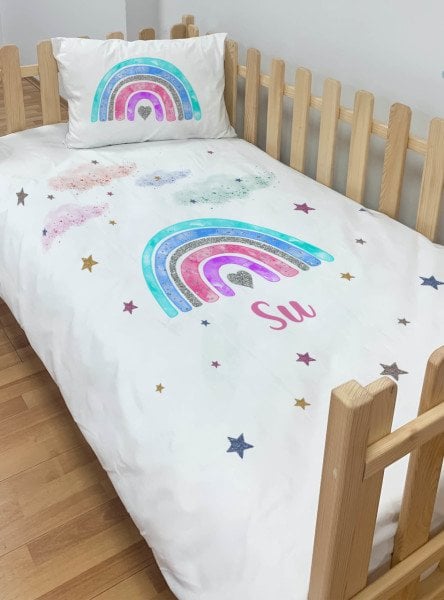 Kişiye Özel Montessori %100 Pamuk Nevresim Seti Gökkuşağı