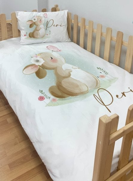 Kişiye Özel Montessori %100 Pamuk Nevresim Seti Tavşan