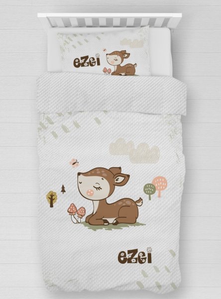 Kişiye Özel %100 Pamuk Tek Kişilik Pike Seti Bambi
