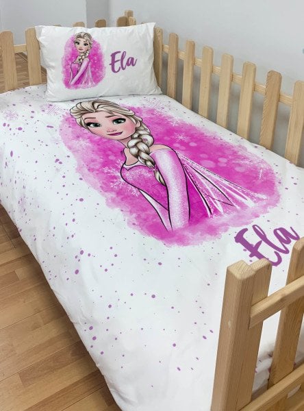 Kişiye Özel Montessori %100 Pamuk Nevresim Seti Pembe Elsa