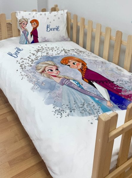 Kişiye Özel Montessori %100 Pamuk Nevresim Seti Elsa&Anna