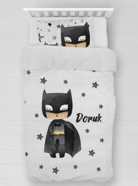 Kişiye Özel %100 Pamuk Tek Kişilik Pike Seti Batman