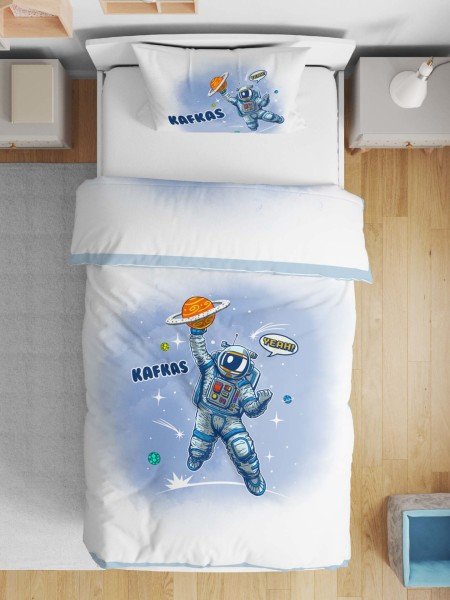 Çift Taraflı Pamuk Saten Nevresim Seti Astronot