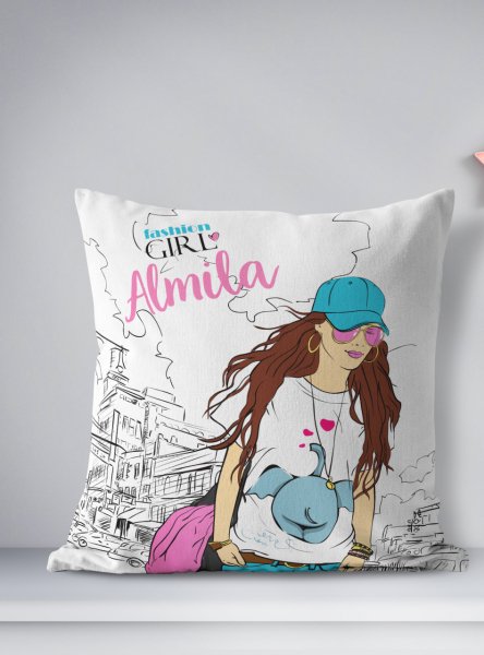 Kişiye Özel Çift Taraflı Kare Kırlent Kılıfı Fashion Girl