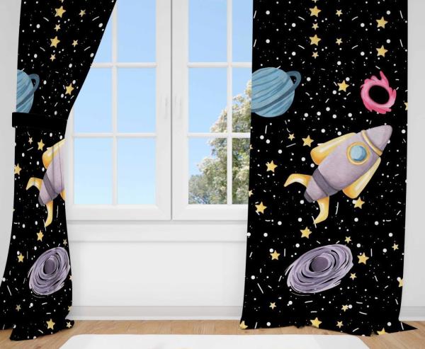 Kişiye Özel Fon Perde Uzay Dünyası Tek Kanat 70x260cm (1 adet)