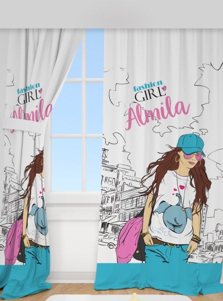 Kişiye Özel Baskılı Fon Perde Fashion Girl