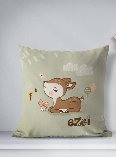 Kişiye Özel Çift Taraflı Kare Kırlent Kılıfı Bambi