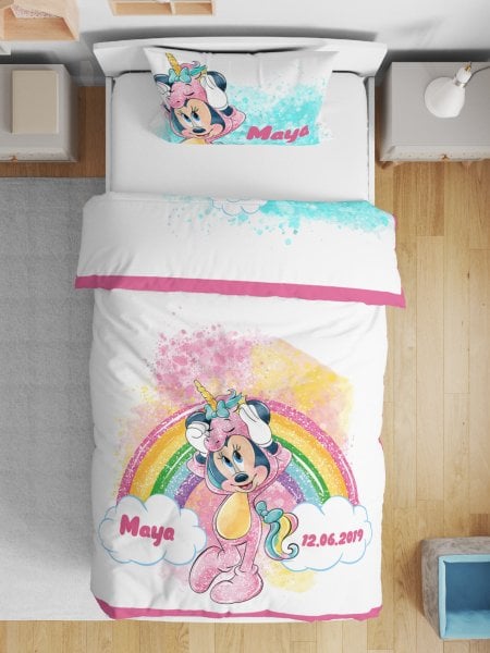 Çift Taraflı Pamuk Saten Nevresim Seti Minnie Mouse