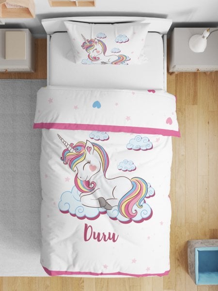 Çift Taraflı Pamuk Saten Nevresim Seti Unicorn