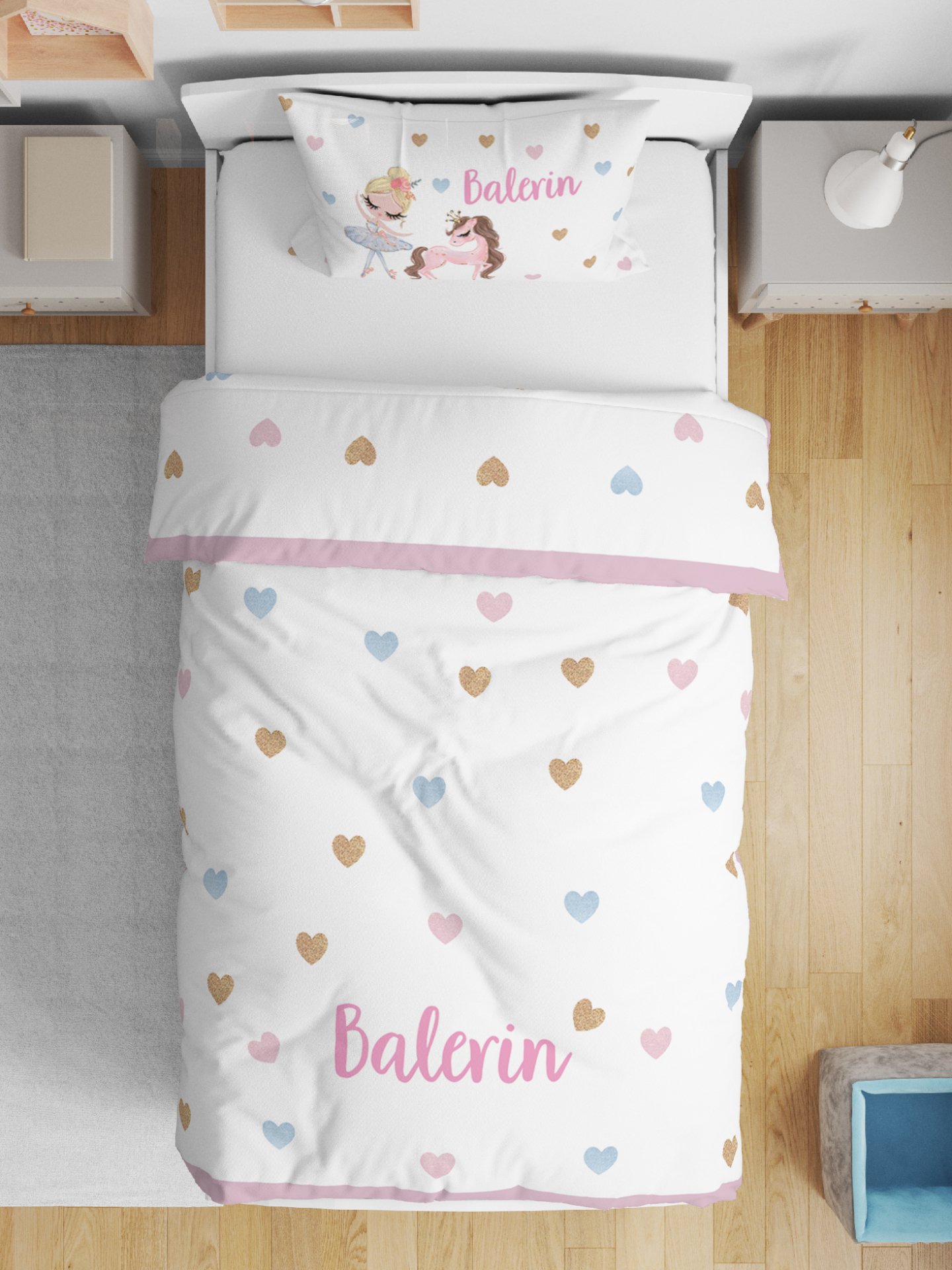 Çift Taraflı Pamuk Saten Nevresim Seti Unicorn ve Balerin