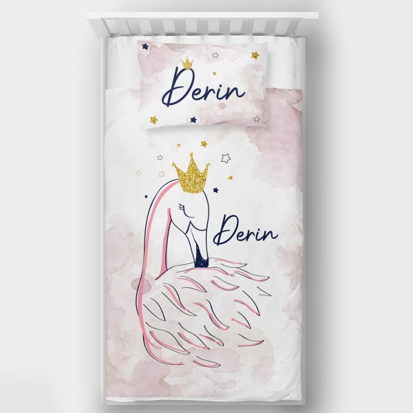 Kişiye Özel Tek Kişilik Yatak Örtüsü Kuğu