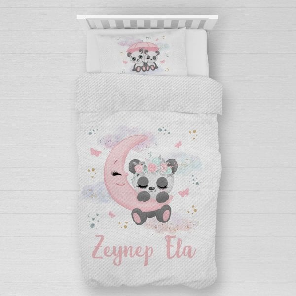 Kişiye Özel %100 Pamuk Tek Kişilik Pike Seti Panda