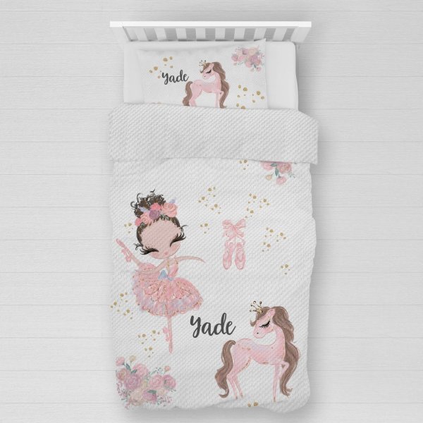 Kişiye Özel %100 Pamuk Tek Kişilik Pike Seti Unicorn ve Balerin
