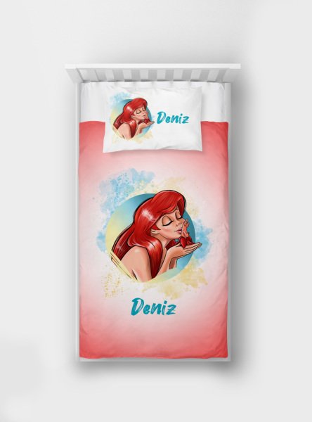 Kişiye Özel Tek Kişilik Yatak Örtüsü Deniz Kızı