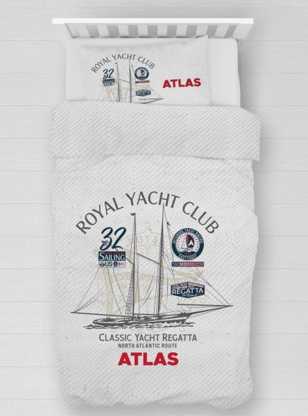 Kişiye Özel %100 Pamuk Tek Kişilik Pike Seti Yacht Club