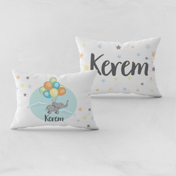 Kişiye Özel Bebek Yastık Kılıfı Balonlu Fil