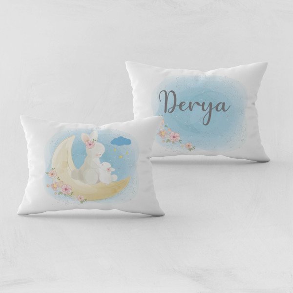Kişiye Özel Bebek Yastık Kılıfı Aydaki Tavşan