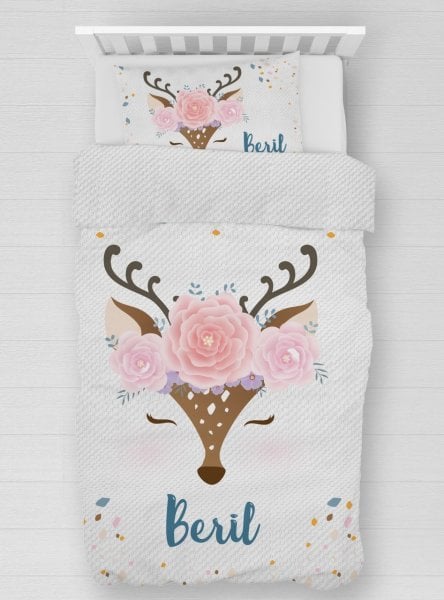 Kişiye Özel %100 Pamuk Tek Kişilik Pike Seti Bambi