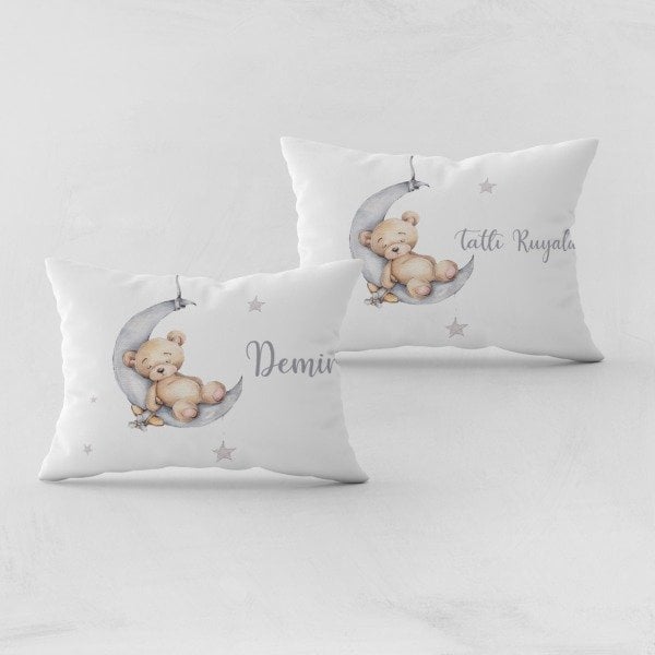 Kişiye Özel Bebek Yastık Kılıfı Aydaki Ayı