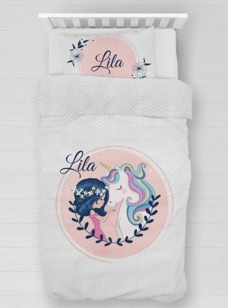 Kişiye Özel %100 Pamuk Tek Kişilik Pike Seti Unicorn