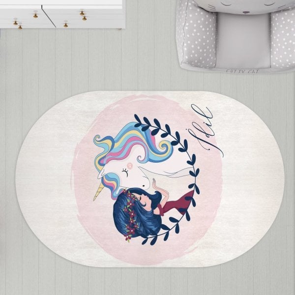 Oval Çocuk Odası Halısı Unicorn