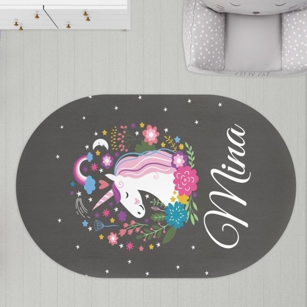 Oval Çocuk Odası Halısı Unicorn