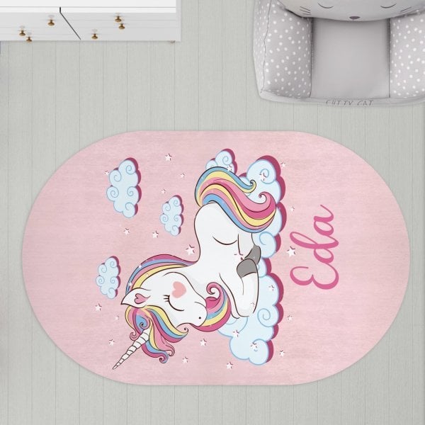 Oval Çocuk Odası Halısı Unicorn