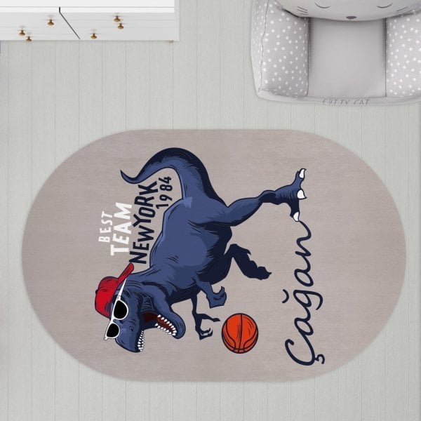 Oval Çocuk Odası Halısı Dinozor