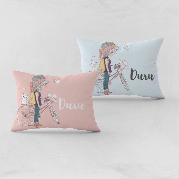 Kişiye Özel Bebek Yastık Kılıfı Bisikletli Kız