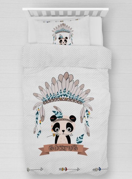 Kişiye Özel %100 Pamuk Tek Kişilik Pike Seti Panda