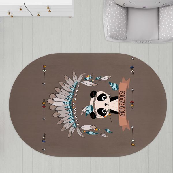 Oval Çocuk Odası Halısı Aydaki Panda