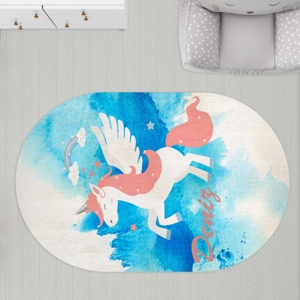 Oval Çocuk Odası Halısı Unicorn