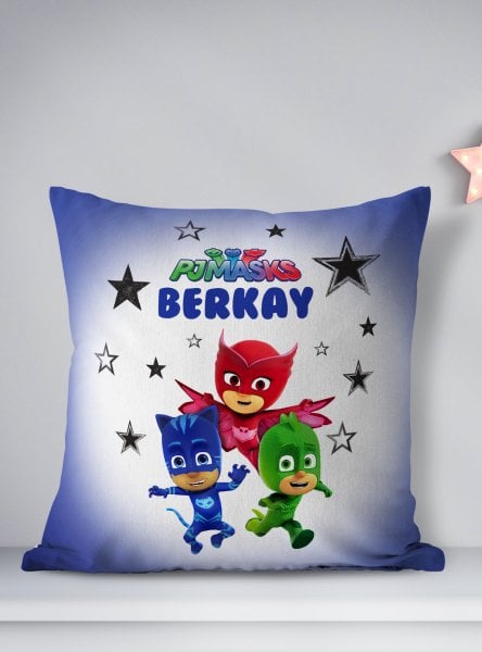 Kişiye Özel Çift Taraflı Kare Kırlent Kılıfı PJ Maskeliler