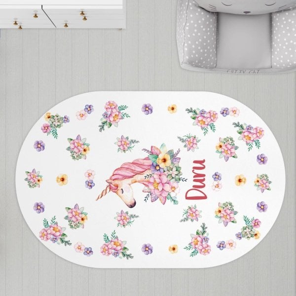 Oval Çocuk Odası Halısı Unicorn