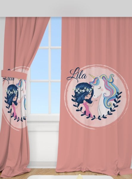 Kişiye Özel Fon Perde Unicorn ve Kız