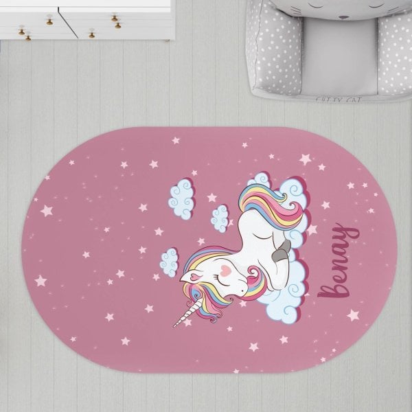 Oval Çocuk Odası Halısı Unicorn