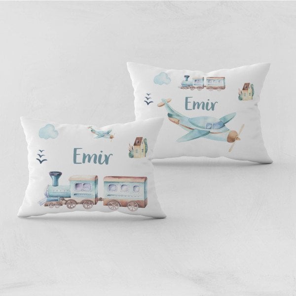Kişiye Özel Bebek Yastık Kılıfı Uçak ve Tren