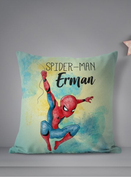 Kişiye Özel Çift Taraflı Kare Kırlent Kılıfı Spiderman