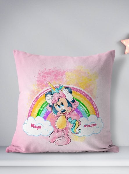 Kişiye Özel Çift Taraflı Kare Kırlent Kılıfı Minnie Mouse
