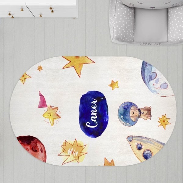 Oval Çocuk Odası Halısı Uzay