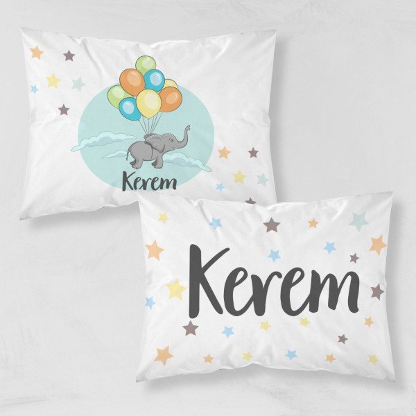 Kişiye Özel Çocuk Yastık Kılıfı Balonlu Fil