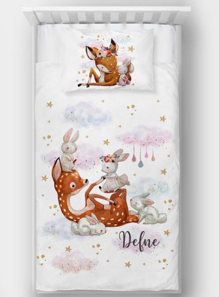 Kişiye Özel Tek Kişilik Yatak Örtüsü Bambi